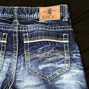 Smog Womens Jeans 31/30 Blue Distressed Embroidered Button Fly
